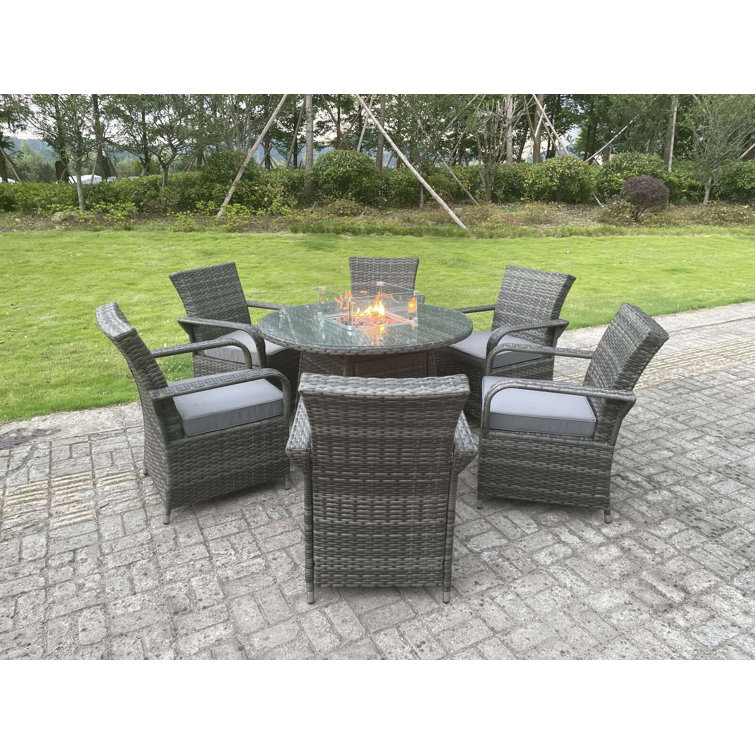 Rosalind Wheeler Rattan Garden Furniture Gas Fire Pit Round Dining